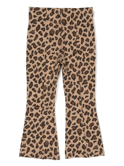 Shop Monnalisa Flared Leopard-print Trousers In Brown