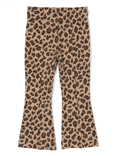 Monnalisa Flared Leopard-print Trousers In Brown