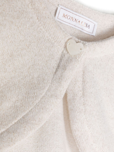 Monnalisa Fine-ribbed Cropped Cardigan In Neutrals