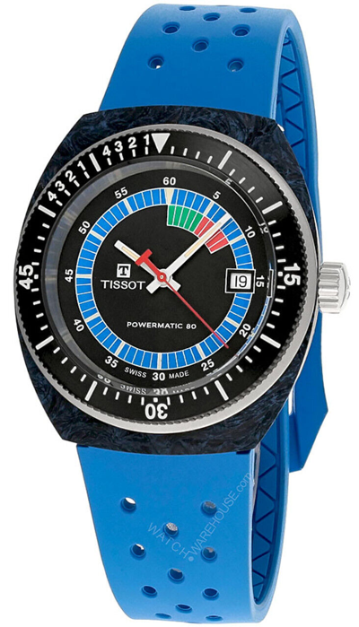 Pre-owned Tissot Sideral S Powermatic 80 41mm Blue Rubber Men's Watch T145.407.97.057.01