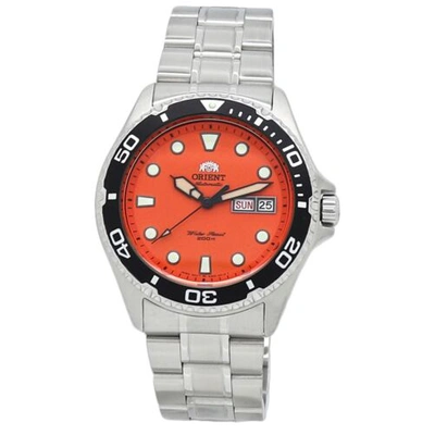 Pre-owned Orient Ray Raven Ii Diver Faa02006m9 Orange Dial Stainless Steel Men's Watch