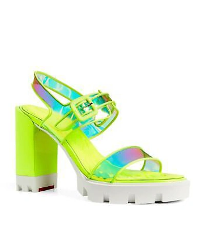 Pre-owned Christian Louboutin Loubi Duniss Lug 100 Pvc Platform Heels Sandals Shoes $995 In Yellow