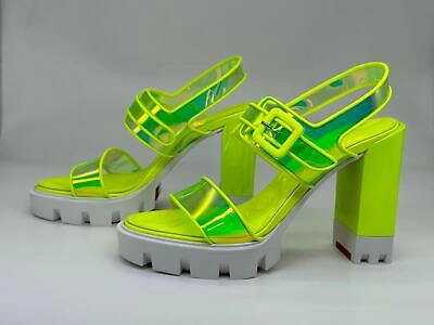 Pre-owned Christian Louboutin Loubi Duniss Lug 100 Pvc Platform Heels Sandals Shoes $995 In Yellow