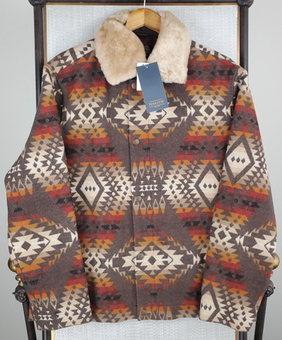 Pre-owned Pendleton Size Large Mens Virgin Wool Coat Shearling Southwest Aztec $559 In Multicolor