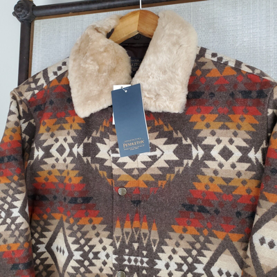 Pre-owned Pendleton Size Large Mens Virgin Wool Coat Shearling Southwest Aztec $559 In Multicolor