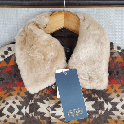 Pre-owned Pendleton Size Large Mens Virgin Wool Coat Shearling Southwest Aztec $559 In Multicolor