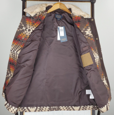 Pre-owned Pendleton Size Large Mens Virgin Wool Coat Shearling Southwest Aztec $559 In Multicolor