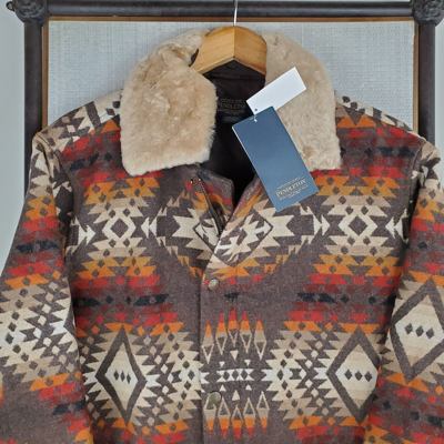 Pre-owned Pendleton Size Large Mens Virgin Wool Coat Shearling Southwest Aztec $559 In Multicolor