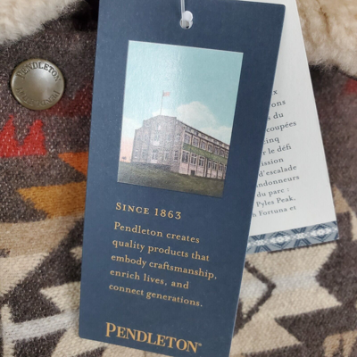 Pre-owned Pendleton Size Large Mens Virgin Wool Coat Shearling Southwest Aztec $559 In Multicolor