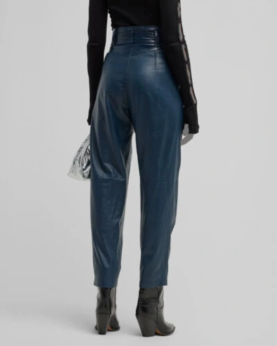 Pre-owned Iro $1195  Women's Blue Idrani Leather Cropped Pants Size Fr 34 / Us 2