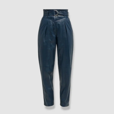 Pre-owned Iro $1195  Women's Blue Idrani Leather Cropped Pants Size Fr 34 / Us 2
