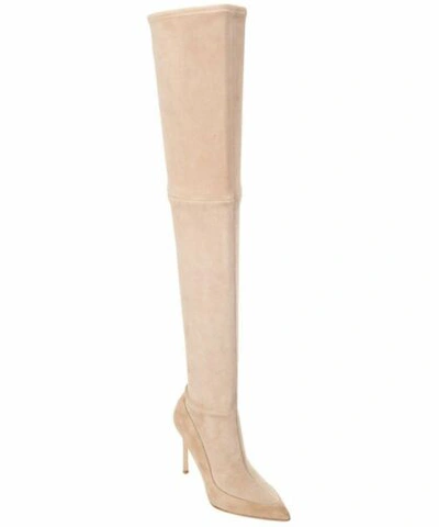 Pre-owned Pour La Victoire Cassie Light Beige Suede Over-the-knee Thigh High Boot