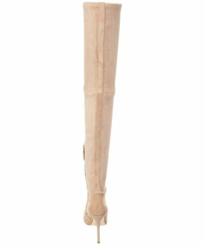 Pre-owned Pour La Victoire Cassie Light Beige Suede Over-the-knee Thigh High Boot