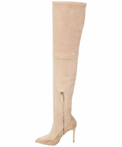 Pre-owned Pour La Victoire Cassie Light Beige Suede Over-the-knee Thigh High Boot