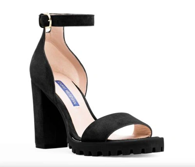 Pre-owned Stuart Weitzman Winona Women Black Sandals Suede Leather Ankle Strap Heels Shoes