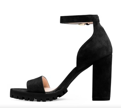 Pre-owned Stuart Weitzman Winona Women Black Sandals Suede Leather Ankle Strap Heels Shoes