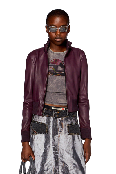 Shop Diesel Bomber Jacket In Waxed Leather In Violet