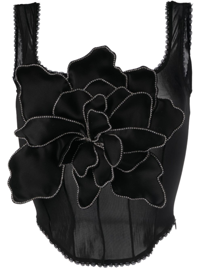 Shop Mach & Mach Floral Appliqué Corset Top In Black
