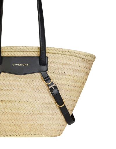Shop Givenchy Medium Voyou Basket Bag In Raffia In Black