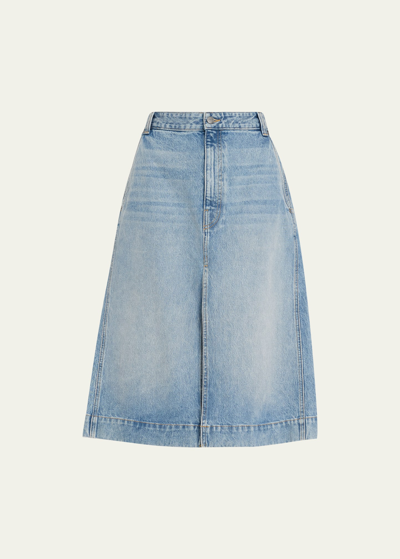 Shop Khaite Charlene Denim Midi Skirt In Bryce
