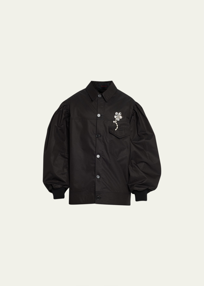 Shop Simone Rocha Men's Puff-sleeve Embellished Workwear Jacket In Black/clear