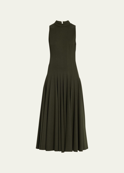 Shop Jason Wu Sleeveless Multi-seam Mock-neck Midi Dress In Deep Olive