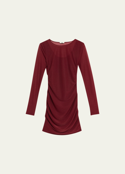 Shop Jason Wu Ruched Long-sleeve Bodycon Mini Dress In Burgundy