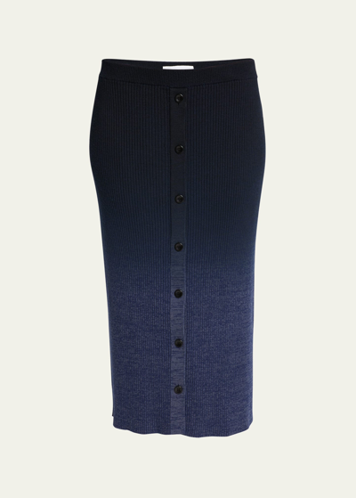 Shop Proenza Schouler White Label Button-front Gradient Knit Midi Skirt In Steel Grey / Blac