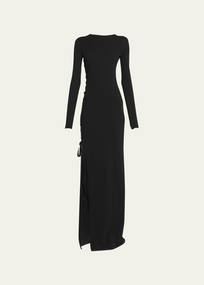 Shop Saint Laurent Lace-up Maxi Sweater Dress In Nero