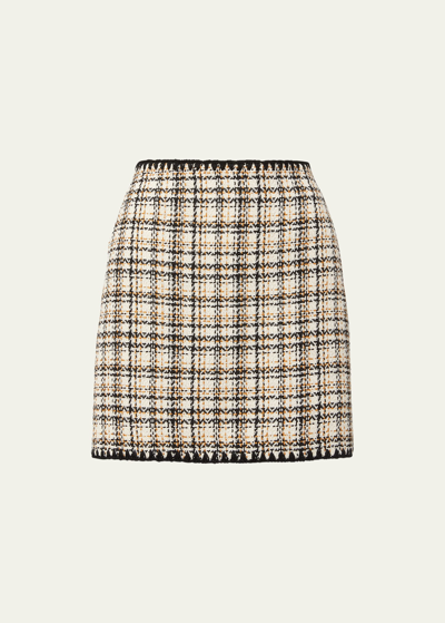 Shop Veronica Beard Ohemia Tweed Crochet-trim Mini Skirt In Ecruochre