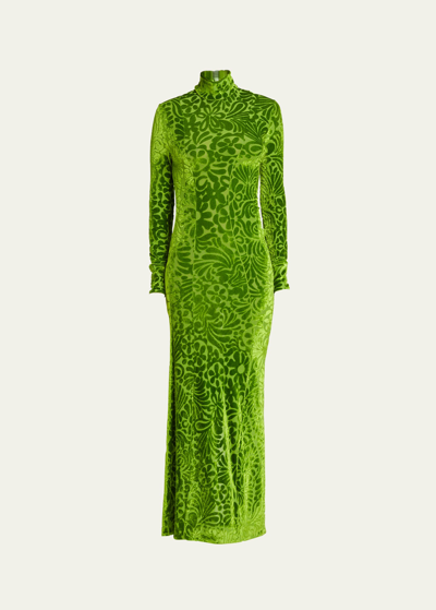 Jil Sander Patterned Velvet Maxi Dress In Pea Green | ModeSens