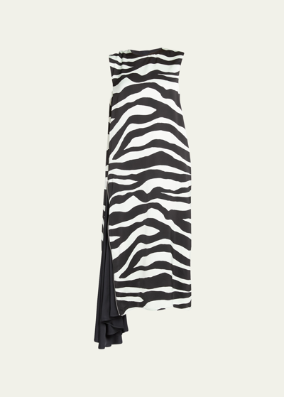 Shop Jil Sander Zebra Print Midi Dress With Side Zip Detail In Raven