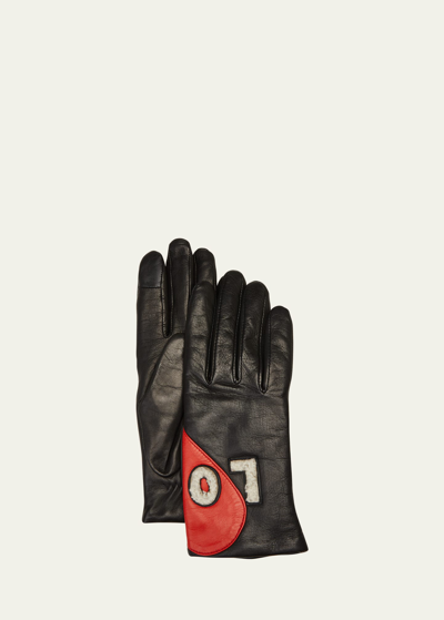 Shop Agnelle Love Leather Gloves In Black/red