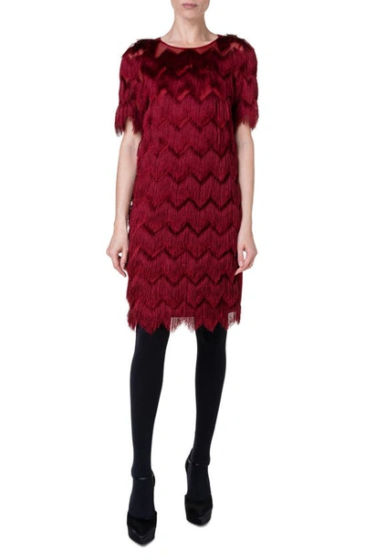 Shop Akris Punto Zigzag Fringe Dress In 069 Garnet