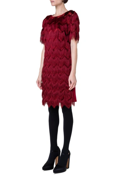 Akris Punto Mix-media Zigzag Fringe Midi Dress In 069 Garnet