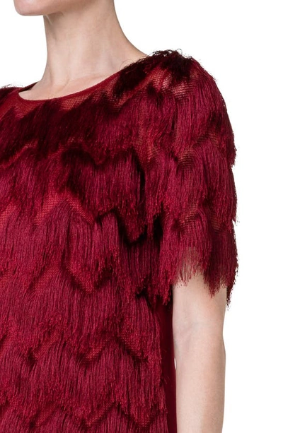 Akris Punto Mix-media Zigzag Fringe Midi Dress In 069 Garnet