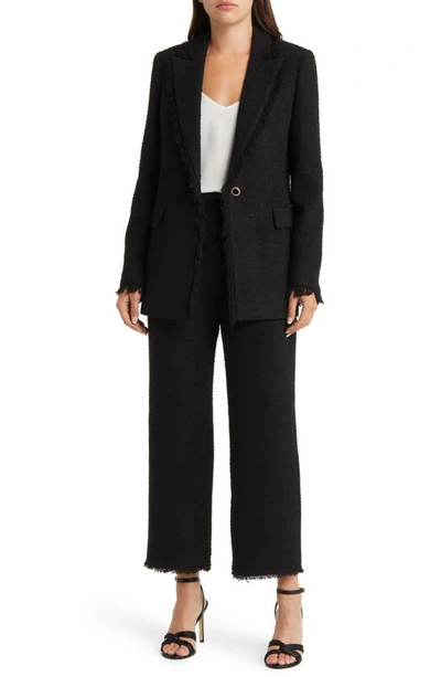 Shop Ted Baker Katyy Fringe Detail Tweed Jacket In Black
