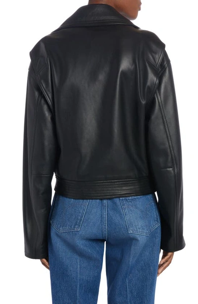 Shop Versace Lambskin Leather Biker Jacket In 1b000 Black