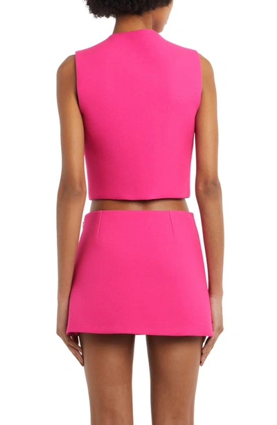 Shop Versace Double Button Strap Detail Fitted Crop Top In Hot Pink