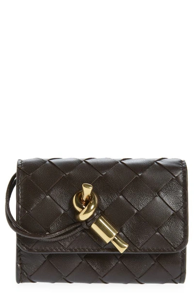 Shop Bottega Veneta Andiamo Intrecciato Leather Envelope Card Case In 2190 Fondant-m Brass