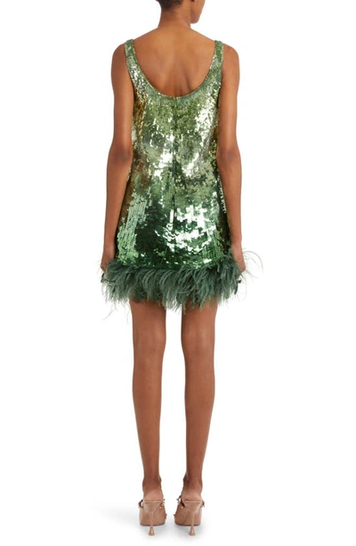 Shop Valentino Feather Trim Sequin Minidress In Celery Green