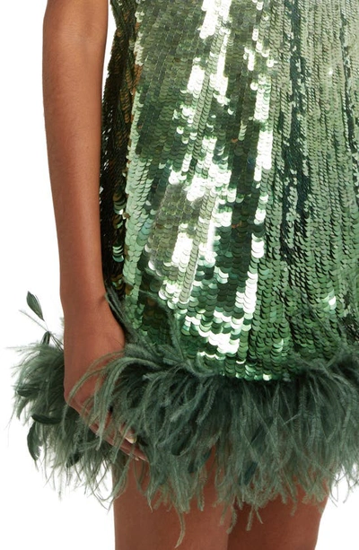 Shop Valentino Garavani Feather Trim Sequin Minidress In Celery Green