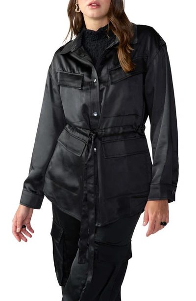 Shop Sanctuary Justine Drawcord Waist Satin Jacket In Black