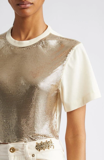 Shop Paco Rabanne Crop Metallic Embellishment Cotton Blend T-shirt In Gold