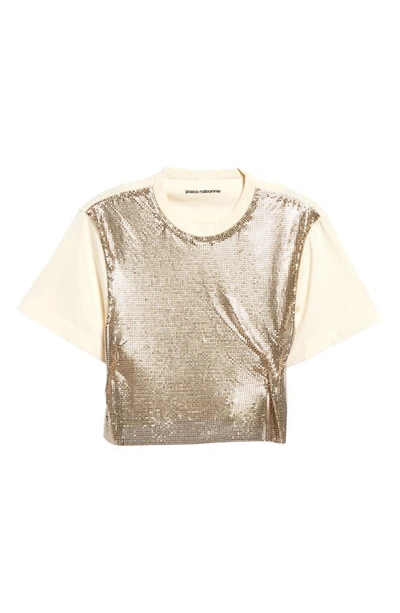 Shop Rabanne Crop Metallic Embellishment Cotton Blend T-shirt In Gold