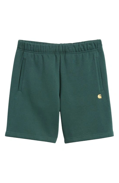 Shop Carhartt Chase Sweat Shorts In Discovery Green / Gold