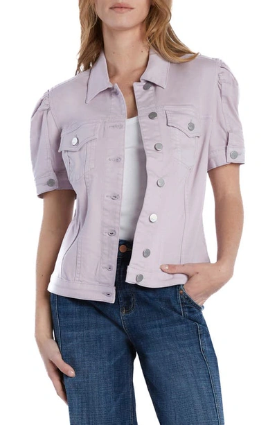 Shop Wash Lab Denim Puff Sleeve Denim Jacket In Grey Lilac