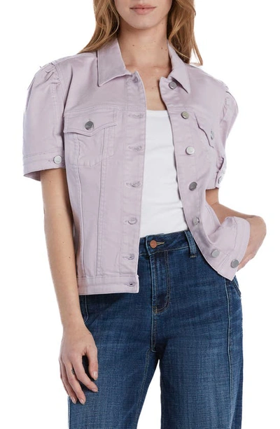 Shop Wash Lab Denim Puff Sleeve Denim Jacket In Grey Lilac