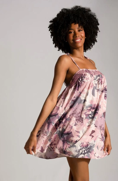 Shop Midnight Bakery Moonlight Beach Smocked Floral Chemise In Mauve