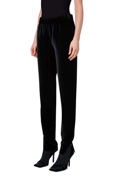 Akris Punto Mike Slit-cuff Drawstring Velvet Pants In 009 Black